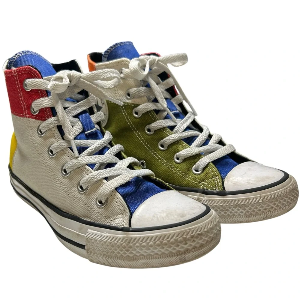 CONVERSE | Chuck Taylor Hi Top Patchwork Sneaker - White‎ + Multi - Sz Youth 3.5